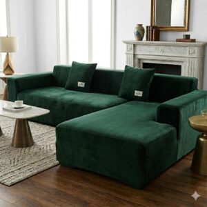 Aksamitny pokrowiec na narożnik - butelkowa zieleń